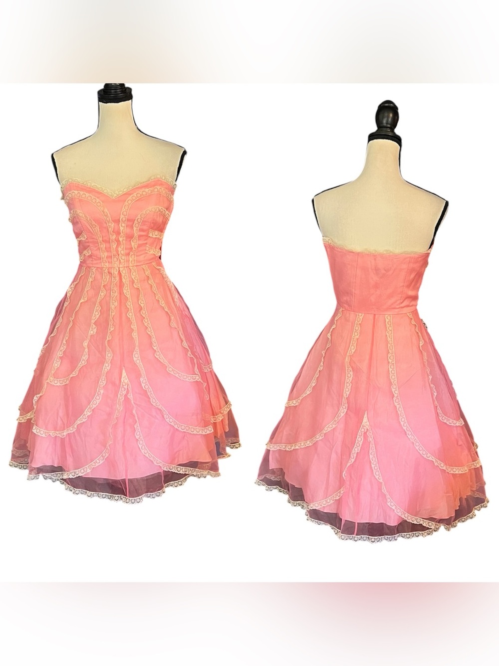 Vintage Y2K Betsey Johnson Evening Pink Sheer Mesh Lace Cupcake Tea Party Dress